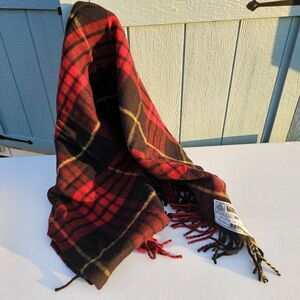 Made In Romania 100% Virgin Wool Throw Blanket Red Black Yellow Tartan Plaid EUC